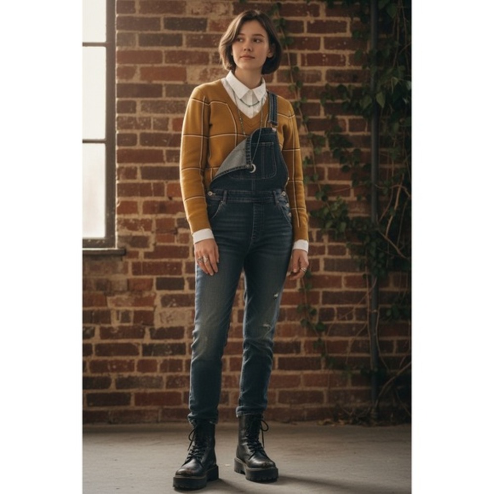 Jones & Co Layered V-Neck Sweater Women Med Mustard Yellow Excellent Windowpane - Picture 4 of 6